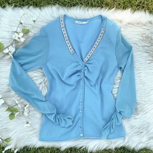 Alexander McQueen Long Sleeve Sheer Rhinestone Top